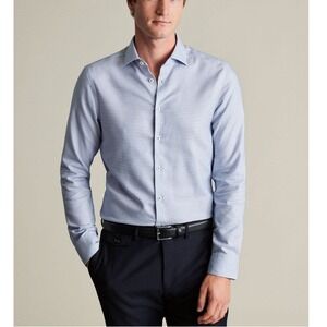 Charles Tyrwhitt Men's Blue Micro Print Dress Shirt Long‎ Sleeve 17.5/35 NWT